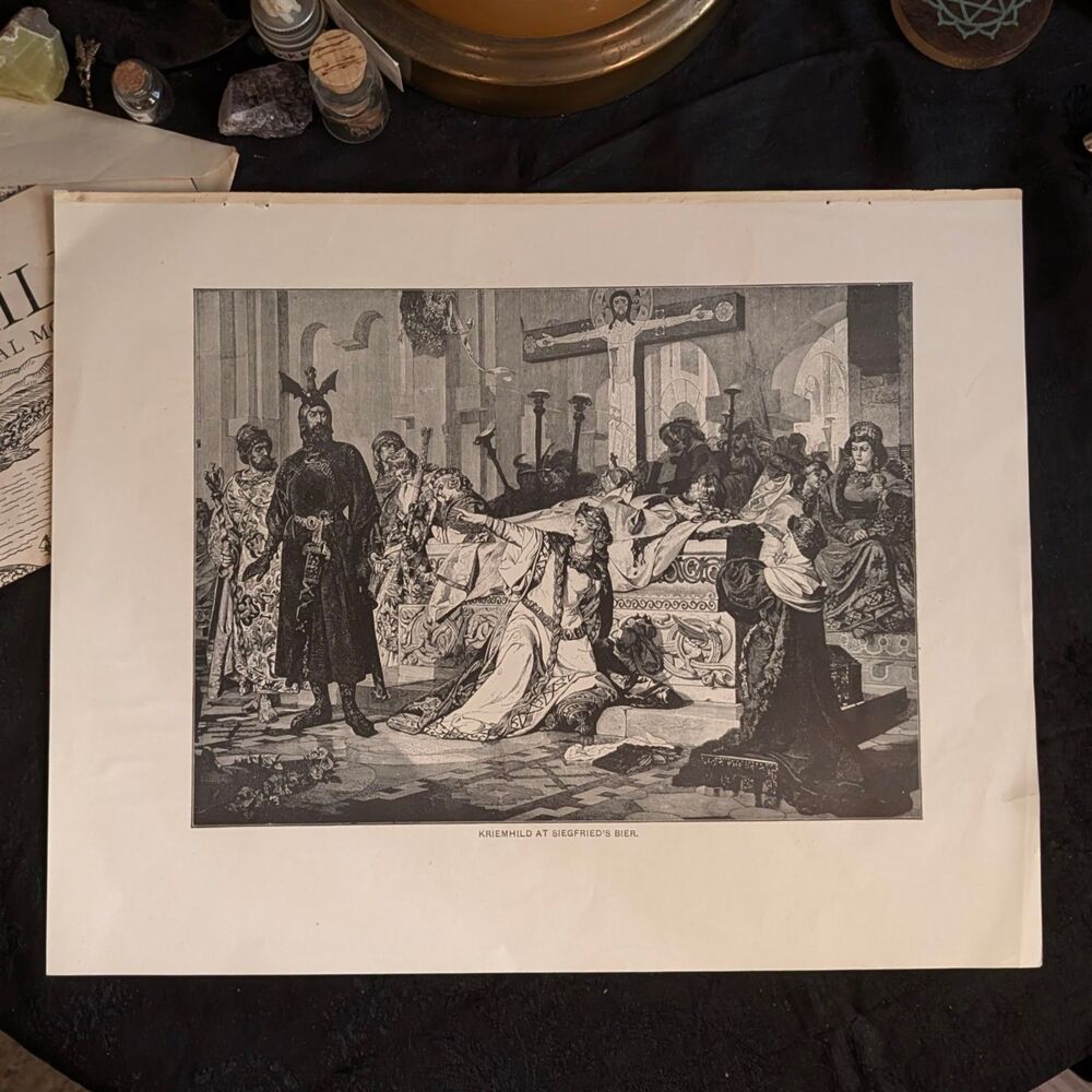 Kriemhild's Accusation at Siegfried's Bier Nibelungenlied Antique Art Print